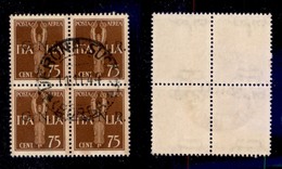 REPUBBLICA SOCIALE - GNR VERONA - 1944 - 75 Cent (119-Aerea) - Quartina Usata A Verona (Borsa 11.11.44) - Cert. AG (1.20 - Altri & Non Classificati