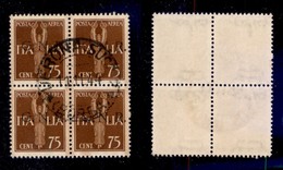 REPUBBLICA SOCIALE - GNR VERONA - 1944 - 75 Cent (119-Aerea) - Quartina Usata A Verona (Borsa 11.11.44) - Cert. AG (1.20 - Autres & Non Classés