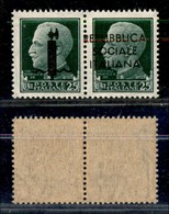 REPUBBLICA SOCIALE - SAGGI - 1944 - Saggi - Genova - 25 + 25 Cent (P6a) Con Soprastampa Spostata (R A Cavallo) - Gomma I - Sonstige & Ohne Zuordnung