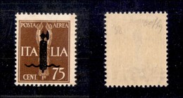 REPUBBLICA SOCIALE - SAGGI - 1944 - Saggi - Verona - 75 Cent (P10A-Aerea) - Gomma Integra - Cert. Colla (6.000) - Sonstige & Ohne Zuordnung