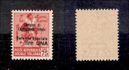 REPUBBLICA SOCIALE - CASTIGLIONE INTELVI - 1945 - 1 Lira Su 75 Cent (11) - Gomma Integra - Cert. AG (1.000) - Altri & Non Classificati