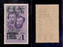 CLN - LOCALI - TORINO - 1945 - 1 Lira Bandiera (Errani 15 Varietà) Con Soprastampa Verde - Gomma Integra - Cert. Raybaud - Sonstige & Ohne Zuordnung