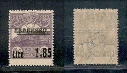 SAN MARINO - 1926 - 1,85 Lire Su 60 Cent (129a) Con Doppia Soprastampa “Espresso” - Gomma Originale - Cert. Chiavarello  - Autres & Non Classés