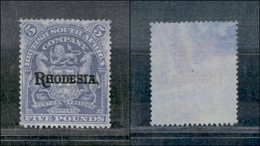 OLTREMARE - RHODESIA - 1909 - 5 Pounds (SG.113e) - Senza Gomma - Cert. AG - Other & Unclassified