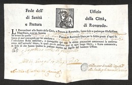 DOCUMENTI - VARIE - Sacco 10 Giugno 1760 - Fede Di Sanità Della Città Di Rovereto A Favore Del Barone Fedrigotti Per Ver - Other & Unclassified