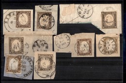 LOTTI - COLLEZIONI - SARDEGNA - 1861/1862 - 10 Cent (14C/14D) - 8 Pezzi Usati Su Frammenti - Colori Diversi - Annulli To - Sonstige & Ohne Zuordnung