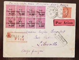 FRANCE Yvert N° 254 Panneau De 8 Sur Entier Postal Marseille 14/10/29 Par Avion Pour LIBREVILLE. Retour A L'envoyeur - 1921-1960: Modern Period