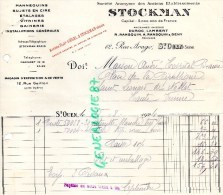 93- ST SAINT OUEN - FACTURE STOCKMAN -DUBOC-LAMBERT-RANSQUIN&DENY- 82 RUE ARAGO- MANNEQUINS MAGASIN-1924 - 1900 – 1949