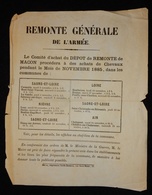 RARE DOCUMENT ANCIEN REMONTE GÉNÉRALE DE L'ARMÉE 1885 MACON SAONE ET LOIRE NIÈVRE LOIRE AIN MINISTRE DE LA GUERRE - Documenti Storici