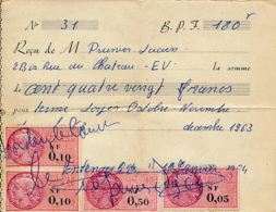 Timbre Fiscal 2 X NF 0,10 Francs, 1 X 0,50 Francs Et 1 NF X 0,05 Sur Reçu Loyer (1963), L. Prunier, Fontenay-le-Comte - Steuermarken