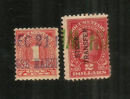 Year 1902.Documentary Internal Revenue Stock Transfer 2 Dollars  +  DOCUMENTARY STAMP-revenue. 1c. Oblirtérés - Revenues