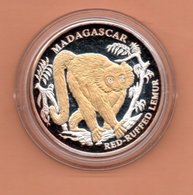 LIBERIA $10 2004 MADAGASCAR RODE AAP SILVER PROOF MET 24 KT GOUD EN DIAMANT IN OGEN ZEER KLEINE OPLAGE - Liberia