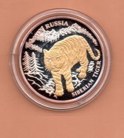 LIBERIA $10 2004 RUSLAND SIBERISCHE TIJGER SILVER PROOF MET 24 KT GOUD EN DIAMANT IN OGEN ZEER KLEINE OPLAGE - Liberia