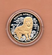 LIBERIA $10 2004 ZUID AFRIKA LEEUW  SILVER PROOF MET 24 KT GOUD EN DIAMANT IN OGEN ZEER KLEINE OPLAGE - Liberia