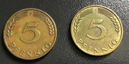 GERMANIA - DEUTSCHLAND - 2 Monete 1950 - 5 PFENNIG  F E J  , Ottime Condizioni - 1 Pfennig