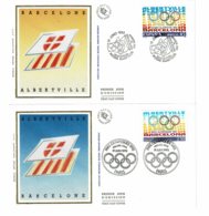 1992 - 2 Env FDC - France Espagne  - Pays Olympiques 1992 - Emission Conjointe - Tp 2760 - Images Sur Soie - 1990-1999