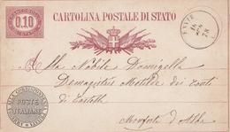 101 - REGNO - CARTOLINA POSTALE DI STATO Da Cent. 10 Del 1878 Da Envie (CN) A Monforte D'Alba - Ganzsachen