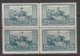 Albania 1924 Red Cross First Issue Mi#99 Mint Never Hinged Piece Of Four - Albania