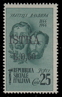 ISTRIA (POLA) - Occupazione Jugoslava  50 C. Su 25 C. Verde (Fratelli Bandiera) - 1945 - Occup. Iugoslava: Istria