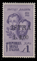 ISTRIA (POLA) - Occupazione Jugoslava  Lire 2 Su Lire 1 Violetto (Fratelli Bandiera) - 1945 - Occ. Yougoslave: Istria