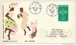Air France Première Liaison Paris Pointe à Pitre  Boing Intercontinental Juin 1960 Enveloppe - Air Post