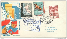 Air France Première Liaison Paris Lima  Boing Intercontinental Juin 1960 Enveloppe - Luchtpost