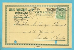 137 Op Kaart Met Firmaperforatie (perfin) "J.W." Van JULES WAUCQUEZ & Cie Te BRUXELLES - 1909-34