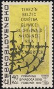 Czechoslovakia / Stamps (1967) 1619: Judaica - Menorah (Hanukkah), Names Of Concentration Camps: Riga - Jewish