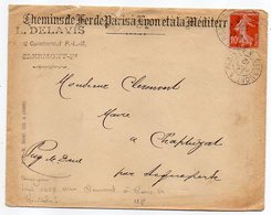 1912-Lettre De Clermont-Ferrand-63 Pour Aigueperse-63-type Semeuse-cachet Ambulant"Clermont à Paris 2°-Chemins De Fer - 1877-1920: Semi-Moderne