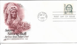 US FDC 1989 American Indians, Indian Chief Sitting Bull Cachet,VF-XF !! (RN-4) - American Indians