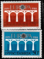 1984 UNUSED STAMP SET ON EUROPA FROM JUGOSLOVIA /  25TH ANNIVERSARY OF CEPT/COMMON DESIGN- EUROPEAN COOPERATION - 1984