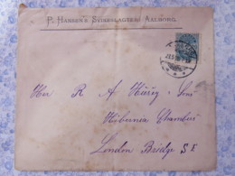 Denmark 1896 Cover Aalborg To London Bridge - Arms Lions - Storia Postale