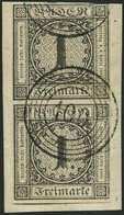 BADEN 5 Paar BrfStk, 1853, 1 Kr. Schwarz Im Senkrechten Paar, Nummernstempel 100 (NEUSTADT), Obere Marke Leicht Berührt  - Sonstige & Ohne Zuordnung