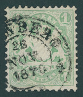 BAYERN 22Xc O, 1870, 1 Kr. Bläulichgrün, Wz. Enge Rauten, Kabinett, Gepr. Schmitt, (100.-) - Other & Unclassified