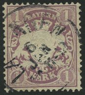 BAYERN 43 O, 1879, 1 M. Braunpurpur, Wz. 2, Pracht, Mi. 110.- - Otros & Sin Clasificación