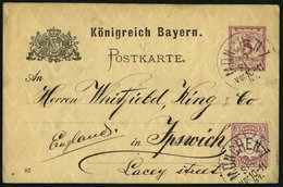 BAYERN 48 BRIEF, 1887, 5 Pf. Mittelgraupurpur Als Zusatzfrankatur Auf 5 Pf. Ganzsachenkarte (P 30), Prachtkarte Von MÜNC - Other & Unclassified