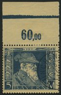 BAYERN 89I O, 1911, 5 M. Luitpold, Type I, Pracht,Mi. 60.- - Altri & Non Classificati