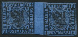 BERGEDORF 1bZW **, 1867, 1/2 S. Schwarz Auf Blau Im Waagerechten Zwischenstegpaar, 2 Waagerechte Starke Büge, Feinst, Si - Bergedorf