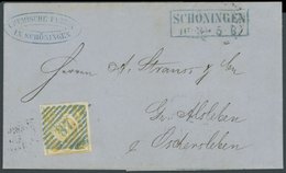 BRAUNSCHWEIG 14A BRIEF, 1865, 1 Sgr. Gelbocker, Durchstochen 16, Mit Blauem Nummernstempel 16 Auf Briefhülle Von SCHÖNIN - Brunswick