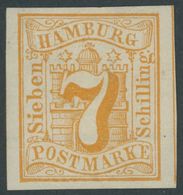 HAMBURG 6 *, 1859, 7 S. Lebhaftgelblichorange, Falzreste, Breitrandig, Pracht, Mi. 130.- - Hamburg (Amburgo)