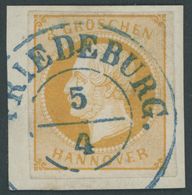 HANNOVER 16a BrfStk, 1859, 3 Gr. Gelborange, Zentrischer Blauer Stempel FRIEDEBURG, Prachtbriefstück - Hanover