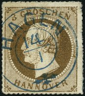 HANNOVER 25y O, 1864, 3 Gr. Hellbraun, Zentrischer Blauer K2 HAGEN, Kabinett, Signiert H. Krause, Mi. (100.-) - Hanover