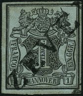 HANNOVER 1 O, ZEVEN (31 Mm), L1 Diagonal Auf 1 Gr. Schwarz Auf Hellgraublau, Pracht - Hanover