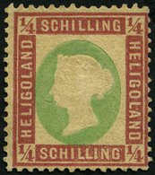 HELGOLAND 8a (*), 1873, 1/4 S. Dunkelrotkarmin/lebhaftgelblichgrün, Ohne Gummi, Stark Repariert Sonst Pracht, Gepr. Este - Heligoland