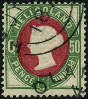 HELGOLAND 16aI O, 1875, 50 Pf. Grün/dunkellilakarmin Mit Plattenfehler Weißer Punkt An Wertziffer 6, Rundstempel, Ein Br - Héligoland