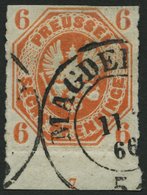 PREUSSEN 15a O, 1861, 6 Pf. Orange, Unterrandstück Mit Nr. 7, Oben Scherentrennung Sonst Pracht - Andere & Zonder Classificatie