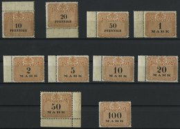 SACHSEN **, 1910, 10 Pf. - 100 Mk. Stempelmarken, Wz. Treppen, 10 Werte Postfrisch, Pracht - Saxe