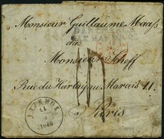 SCHLESWIG-HOLSTEIN DANEMARCK PAR HAMBOURG, L2 Auf Brief (1848) Von Itzehoe (K11/2) Nach Paris, Roter Grenzübergangsstemp - Prephilately