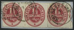 SCHLESWIG-HOLSTEIN 23 BrfStk, 1865, 1 1/3 S. Lebhaftrotkarmin Im Waagerechten Dreierstreifen, K1 HOLST.EB.P.SpB. 3. ZUG, - Schleswig-Holstein