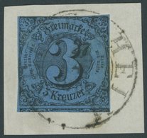 THURN Und TAXIS 8 BrfStk, 1852, 3 Kr. Schwarz Auf Blau, Zentrischer K2 HEPPENHEIM, Unbedeutender Nadelstich, Prachtbrief - Andere & Zonder Classificatie